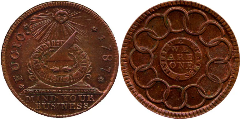 The first US penny was designed by Benjamin Franklin in 1787.