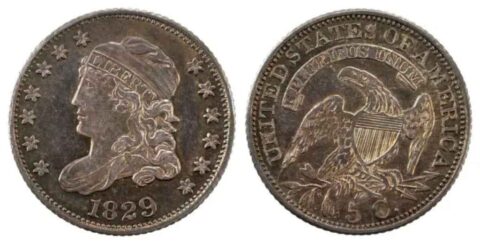 1829 Capped Bust half dime. photo is public domain 1829 Capped Bust half dime.