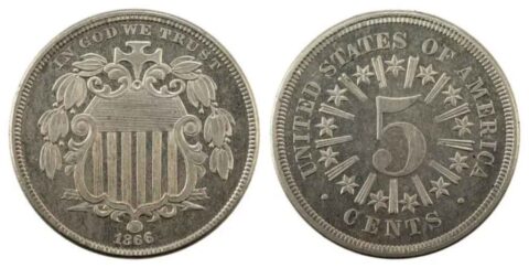 1866 Shield Nickel. photo is public domain 1866 Shield Nickel