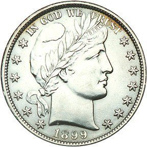 An 1899 Barber half dollar.