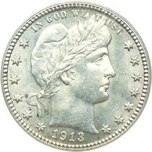 A 1913 Barber quarter.