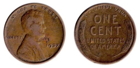 1937 Wheat Penny obverse and reverse. 