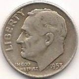 This is a 1953 silver Roosevelt dime.