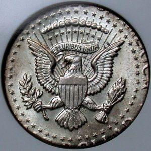 Wrong metal error coin sample - the reverse of a half dollar on a quarter planchet.