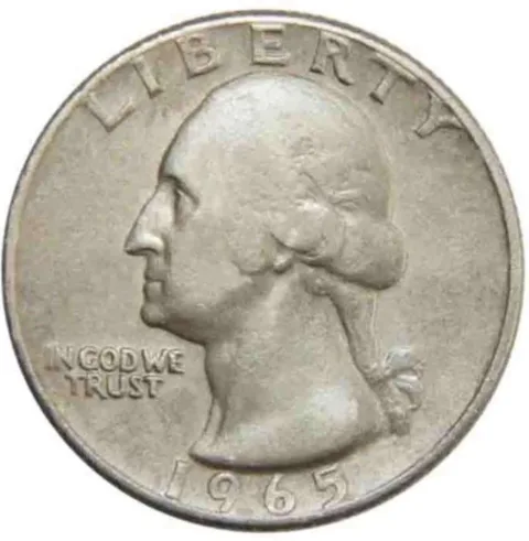 This is an example of a 1965 quarter with no mint mark. Find out how much it's worth here.