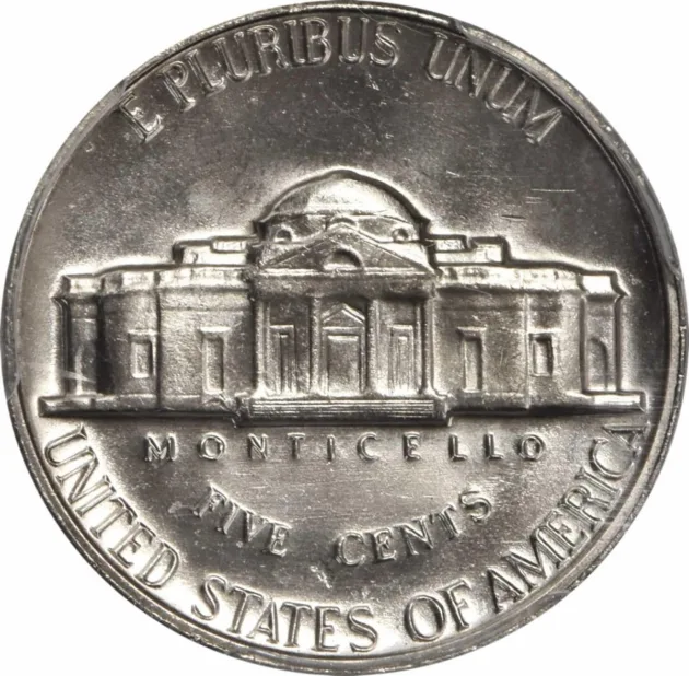 This 1969-D nickel has the Full Steps details as seen here at the base of Monticello, which was Thomas Jefferson's home. When this 1969-D nickel sold for $33,600 in 2021, it was the only 1969-D Full Steps nickel graded by Professional Coin Grading Service.