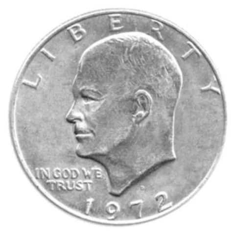 A 1972 Eisenhower silver dollar coin. Part of a twentieth century coin set.