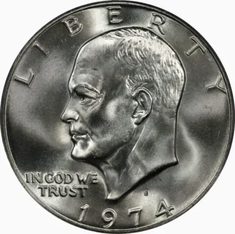 A 1974 Eisenhower dollar coin.