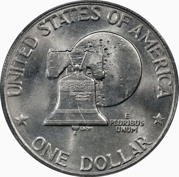 This is a 1976 Type II dollar coin. Notice the serif font used for the inscriptions on the reverse of the coin. 
