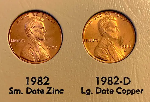 1982 small date penny vs. 1982 large date penny