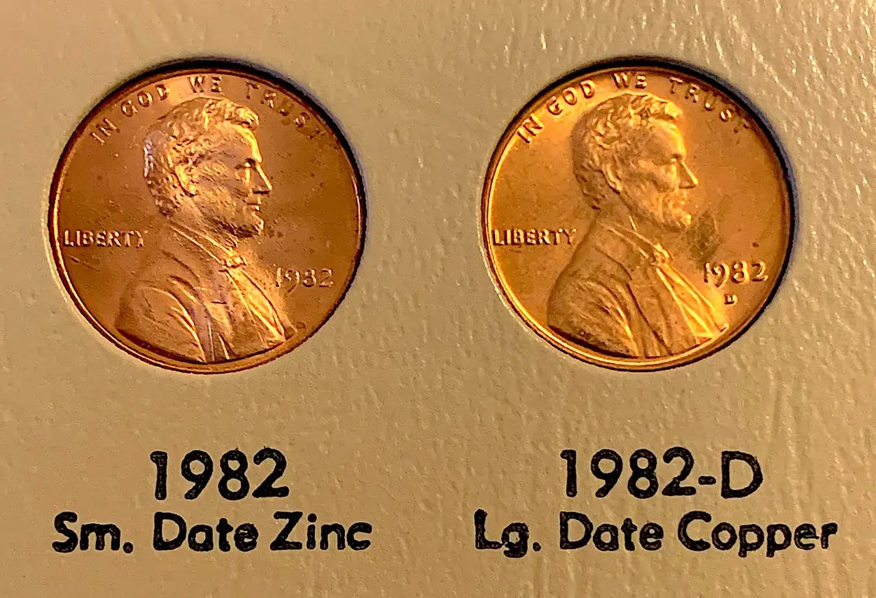 1982 small date penny vs. 1982 large date penny