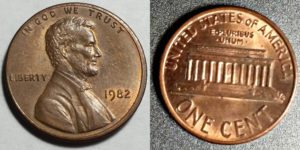 This is a 1982 Lincoln cent - the year the penny was changed from primarily copper to mostly zinc, with a thin outer copper plating.