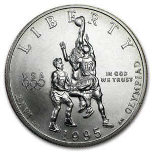 The 1995 Basketball half dollar pays homage to the 1996 Olympics in Atlanta. public domain photo.