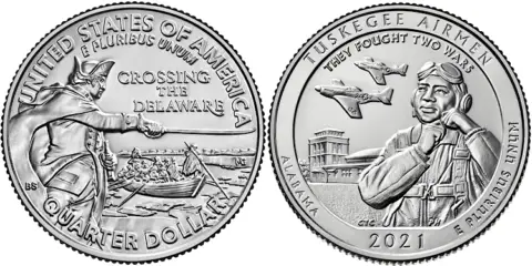 The two 2021 quarters feature the Tuskegee airmen and George Washington crossing the Delaware River. Some 2021 quarters are rare and valuable and worth much more than face value. 