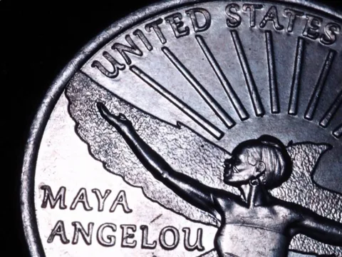 Maya Angelou appears on the back of the 2022 quarter. The American Women Quarters series debuted in 2022 and ran through 2025. 