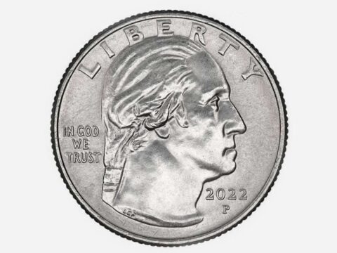 2022-quarter-value-new-george-washington-obverse The portrait of George Washington on the front of U.S. quarters changed in 2022 to this design. This is the design that appears on American Women Quarters from 2022 through 2025.
