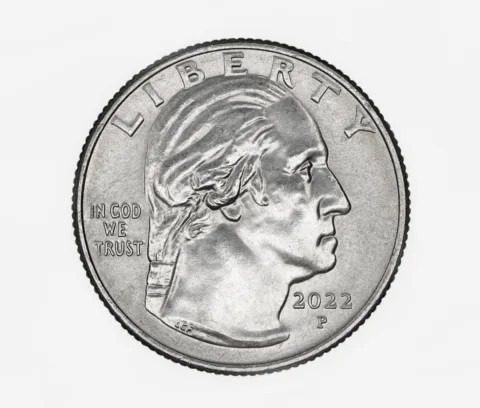 The portrait of George Washington on the front of U.S. quarters changed in 2022 to this design. This is the design that will appear on American Women Quarters from 2022 through 2025.