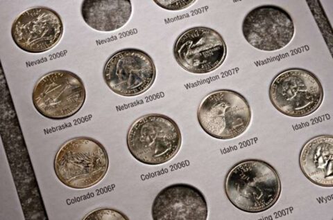 50-state-quarters-album A 50 state quarters album or folder with 2 quarter slots for each U.S. mint example - the Philadelphia Mint and the Denver Mint