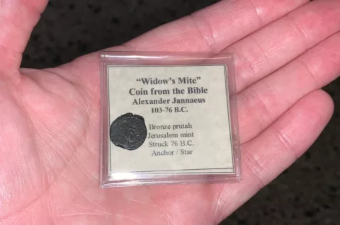 Widow's Mite is a bronze coin that is among the most well-known of the coins in the Bible and Jesus' lifetime. 