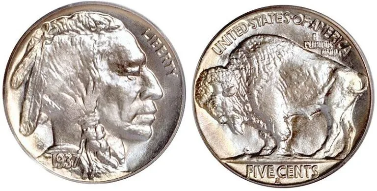 Buffalo nickel obverse and reverse. 