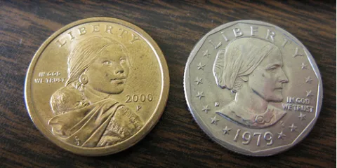 The Sacagawea dollar coin and the Susan B. Anthony dollar coin