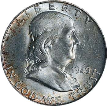 A Franklin half dollar coin. Part of a 20th century coin collection