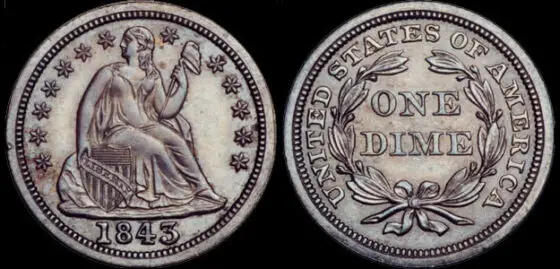 The Seated Liberty dime is one of 5 U.S. coins bearing the Liberty Seated designs