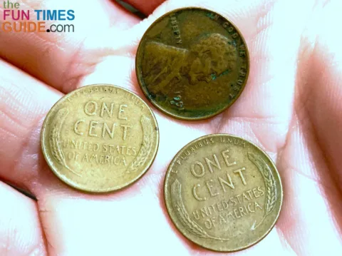 Some of the wheat pennies I found -- wheat pennies from any year are worth at least 5 cents apiece.