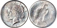 Peace silver dollar coins