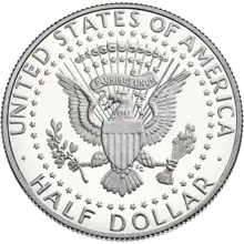 The reverse of the Kennedy half dollar was designed by Frank Gasparro. photo is public domain
