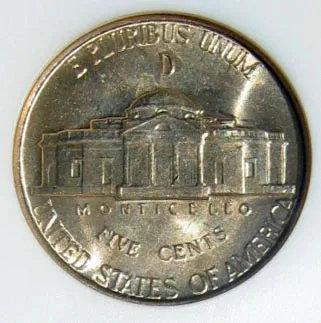 A U.S. war nickel - notice the large D over the dome of Monticello?