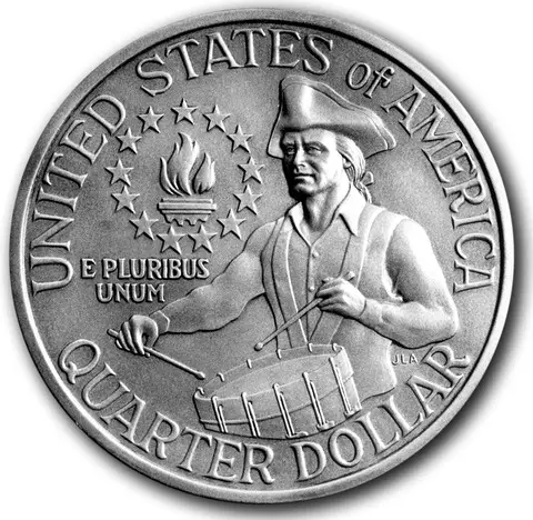 The 1776-1976 drummer boy quarter was designed in 1974. It was struck by the U.S. Mint in 1975 and 1976.