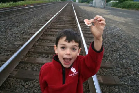 Another fond childhood memory... Placing pennies on the train tracks and returning the next day to see how they'd been flattened!