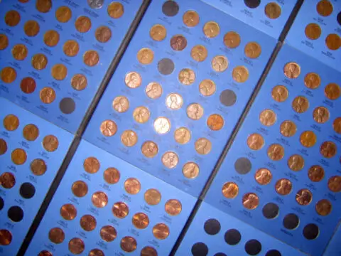 Coin collecting generally is built around the aim of assembling numismatically interesting sets of coins -- like this Lincoln cent collection here. 