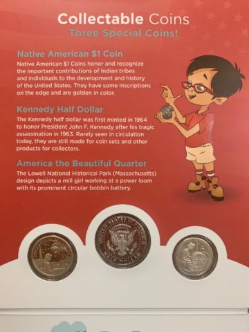A handful of collectible coins are included in the Explore & Discover coin collecting starter set. 