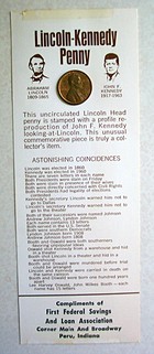 Commemorative Lincoln-Kennedy penny that I've saved through the years. CLICK to view the list of 'Astonishing Coincidences'.