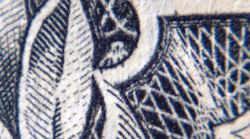 A closeup of the owl / spider on the one dollar bill