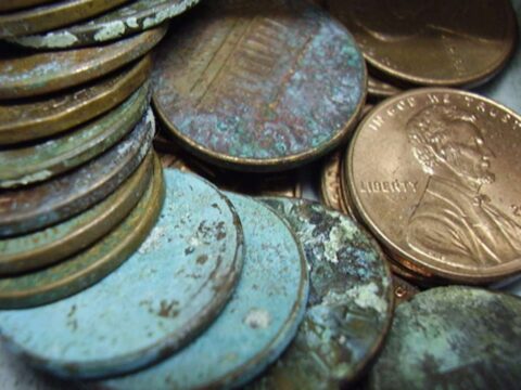 green-pennies-corroded-coins Here are a bunch of old, dirty, and damaged coins. See how to properly clean old coins.