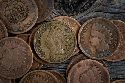A bunch of U.S. Indian Head pennies.