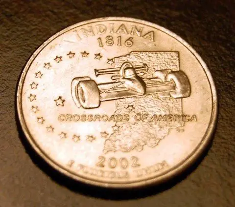 indiana state quarter featuring a race car