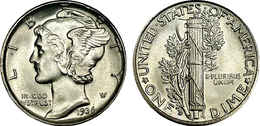 Mercury dimes were struck from 1916 to 1945