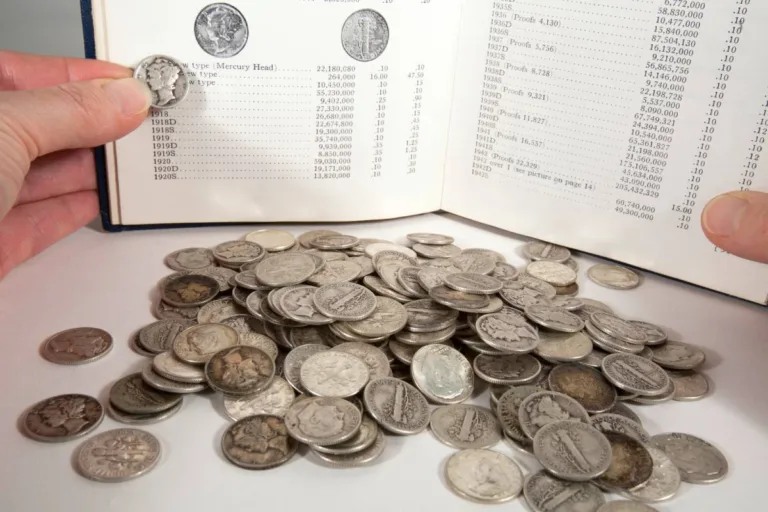 A coin collection of Mercury Dimes