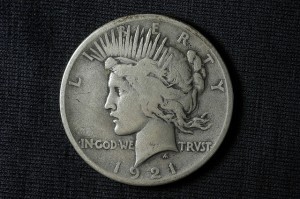 Peace dollars were minted from 1921 to 1935.