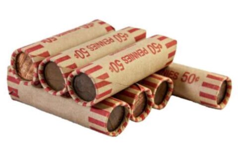 penny-rolls-of-pennies Penny coin rolls - bank rolls of pennies cost 50-cents apiece and contain 50 coins