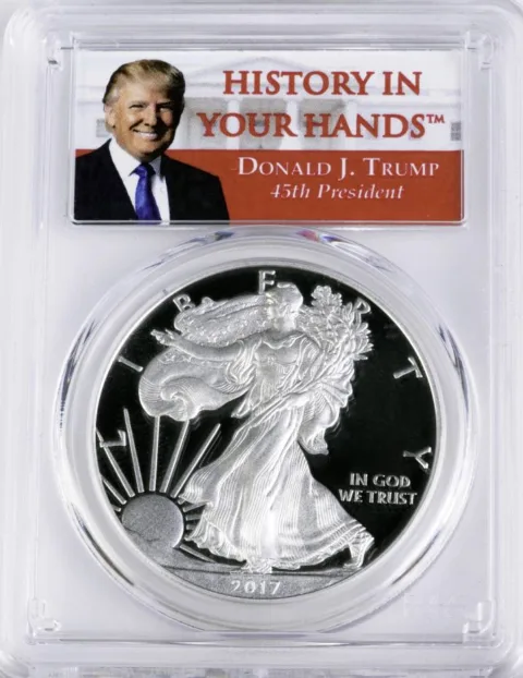 This is President Donald J. Trump's endorsement on American Silver Eagles in 2017.