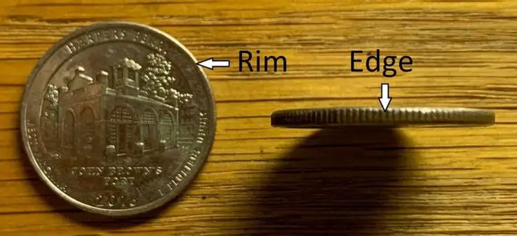The rim and edge are very different and distinct parts of a coin.