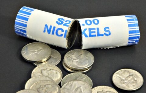 Nickel coin rolls - bank rolls of nickels cost $2 apiece and contain 40 coins