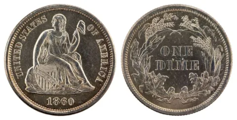 The Liberty Seated dime was struck from 1837 through 1891.