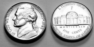 You can identify a silver nickel from a regular nickel by the large mintmark appearing above the Monticello building on silver war nickels.
