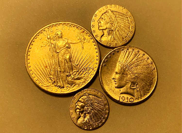 This gold coin set includes several popular pre-1933 U.S. gold coins, including the Indian Head $2.50, $5, and $10 and Saint-Gaudens $20. photo by Joshua at TheFunTimesGuide.com This gold coin set includes several popular pre-1933 U.S. gold coins, including the Indian Head $2.50, $5, and $10 and Saint-Gaudens $20.